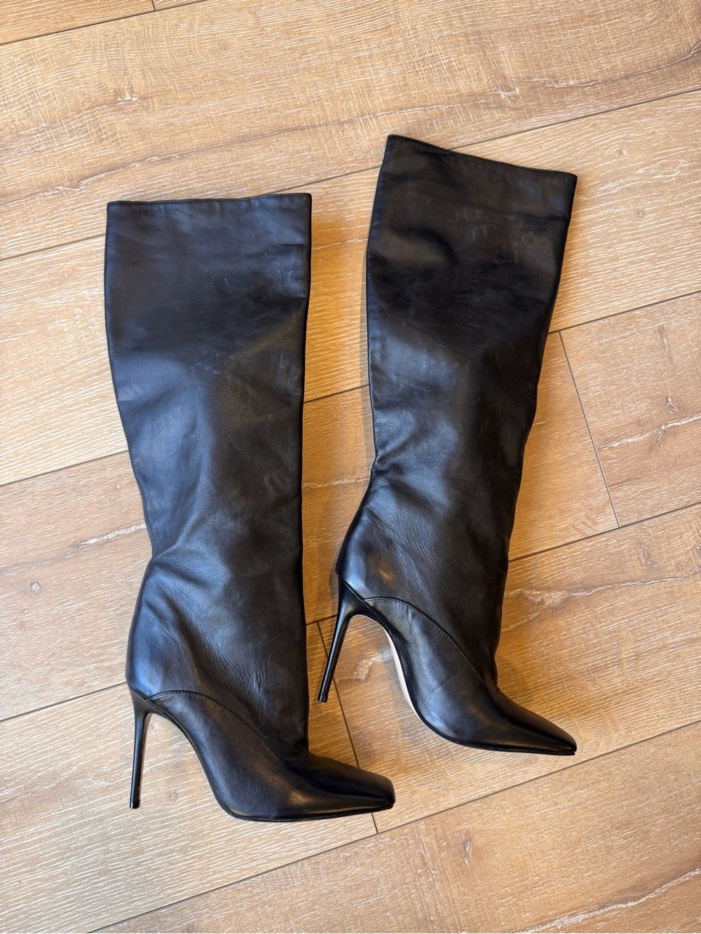 Schultz -Black Leather Knee high Stiletto Boots
